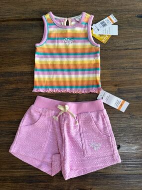 Roxy Girls Pink Stripe Ribbed Tank with Light Pink Shorts